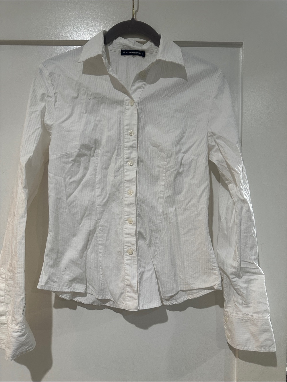 Brandy Melville White Textured Button-Down Shirt